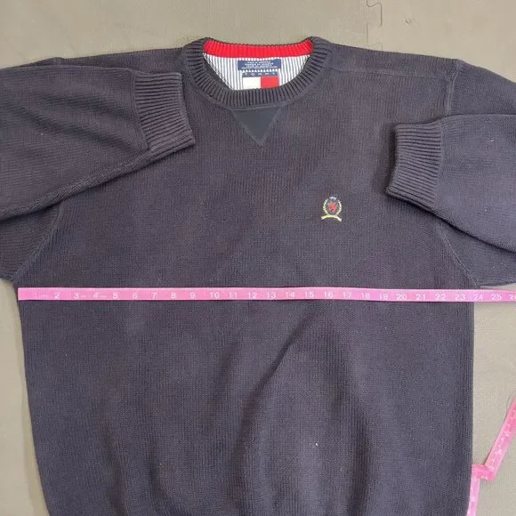 Tommy Hilfiger Vintage Navy Blue Rib Knit Pullover Sweater Mens Large Logo Chrty - Picture 10 of 15